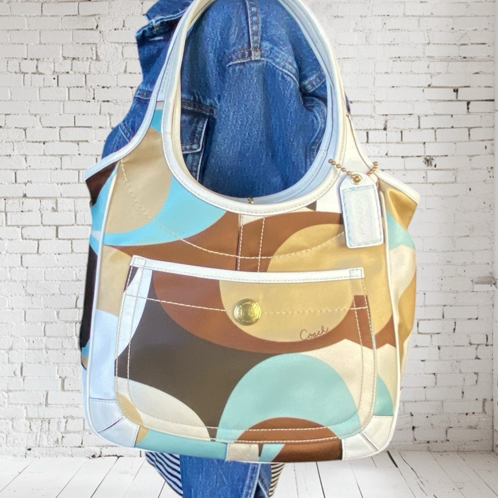 2006 Coach Y2K Scraf Print Ergo Turquoise Khaki Brown HTF - Picture 5 of 17